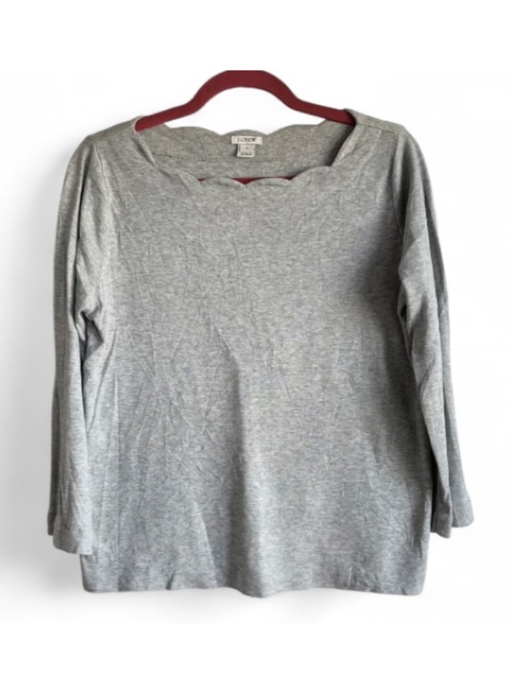J. Crew 100% Cotton Heather Gray Scallop Neck 3/4 Sleeve Tee Shirt Size S